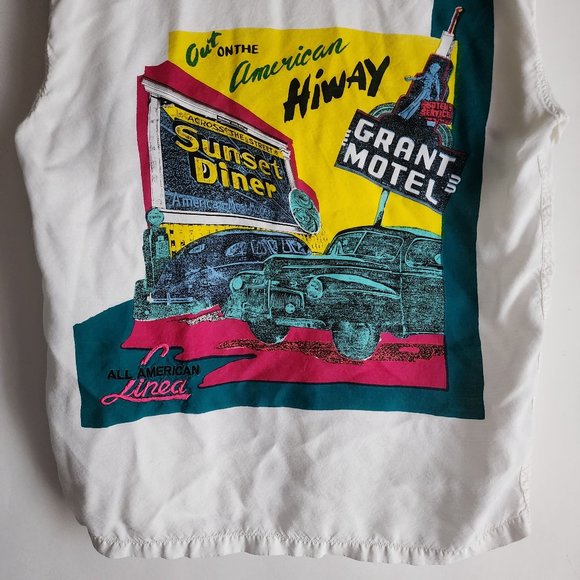 Vintage 80s Linea Gitano All American Sunset Diner Mens Small Button White Shirt - Picture 9 of 13